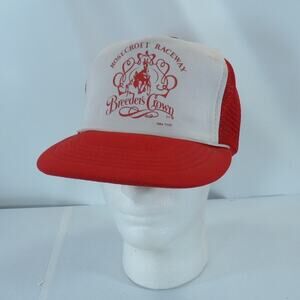 Vintage 1984 Breeders Crown Rosecroft Raceway Mesh Snapback Cap Hat Red Capital